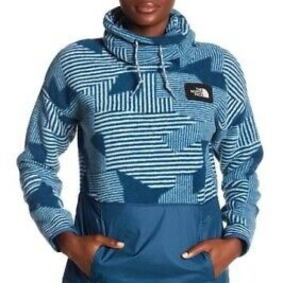 The North Face RIIT pullover blue geometric cowl neck fleece - Picture 1 of 10